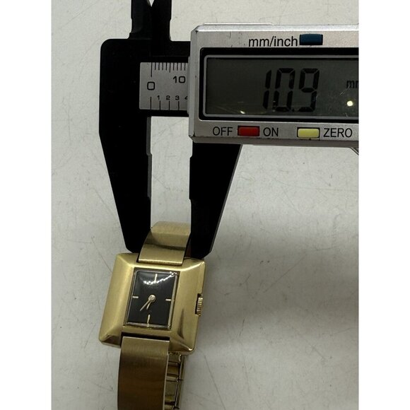 SEIKO 11-3479 Gold Tone Wind-up Analog Women's Square Watch Black Face Bracelet - Picture 5 of 6